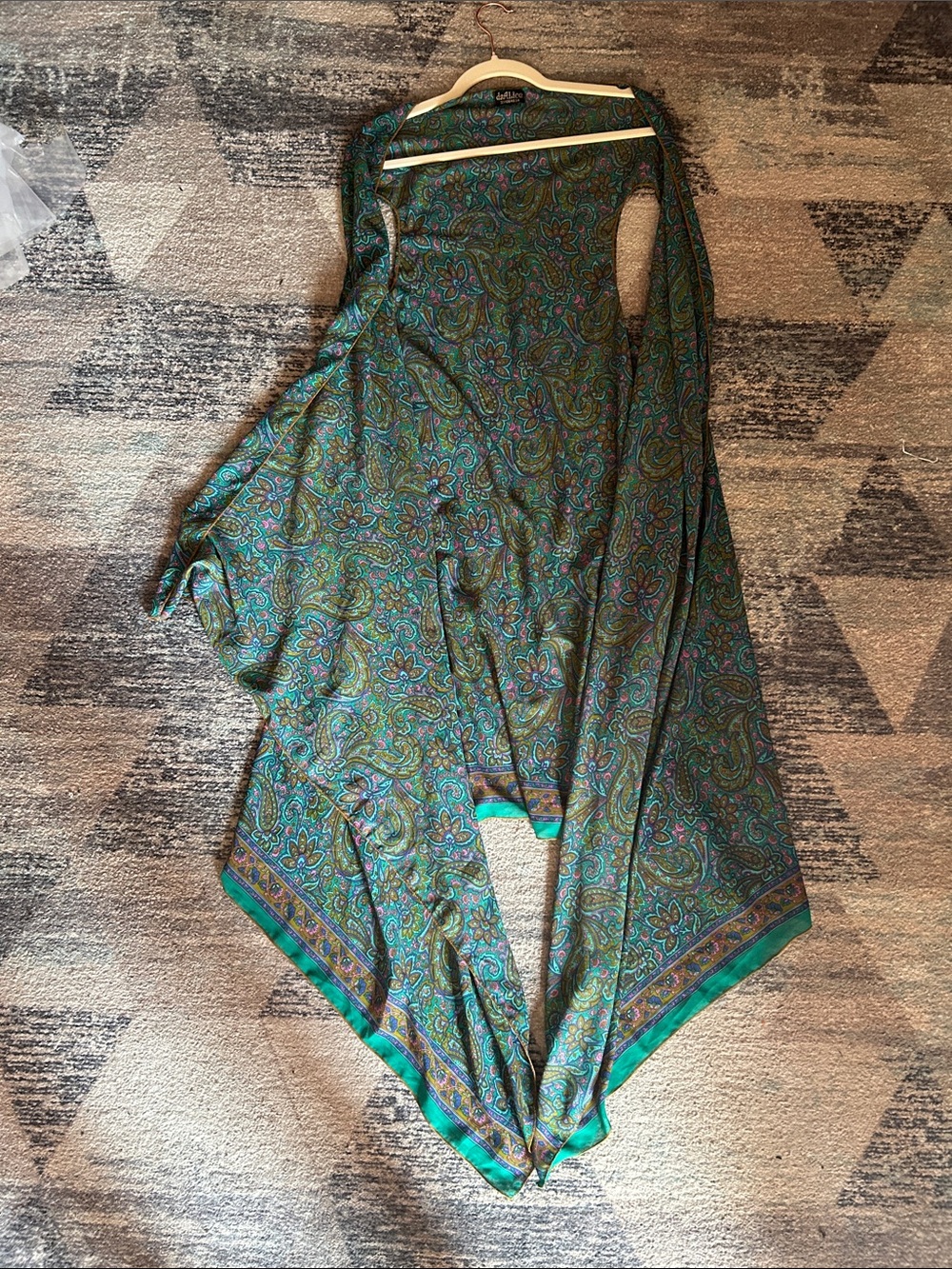 Green Paisley Wide-Leg Wrap Jumpsuit